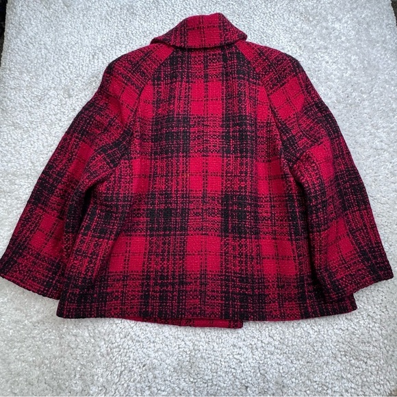 Talbots Tweed Jacket Pea Coat Red Black Buffalo Checked Plaid. Wool Blend. 14 - Picture 2 of 10